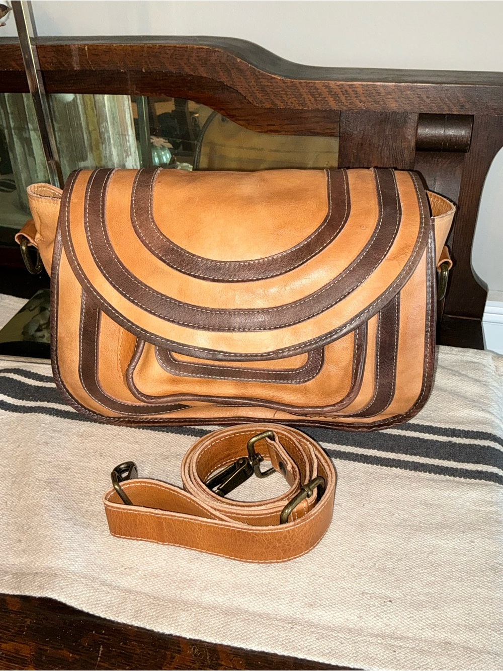 Bed Stu Leather Gilda Crossbody Bag Pecan Teak Rustic MSRP $345